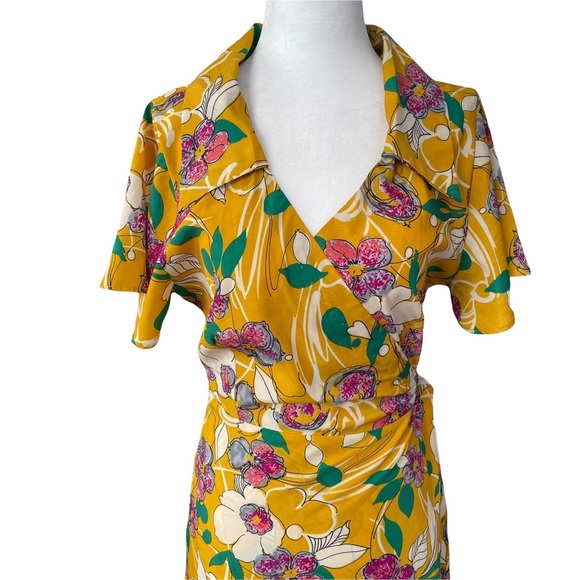 Dresses & Skirts - No Longer Avail- Yellow Pink Floral Maxi Wrap Dress Anthropologie Free People
